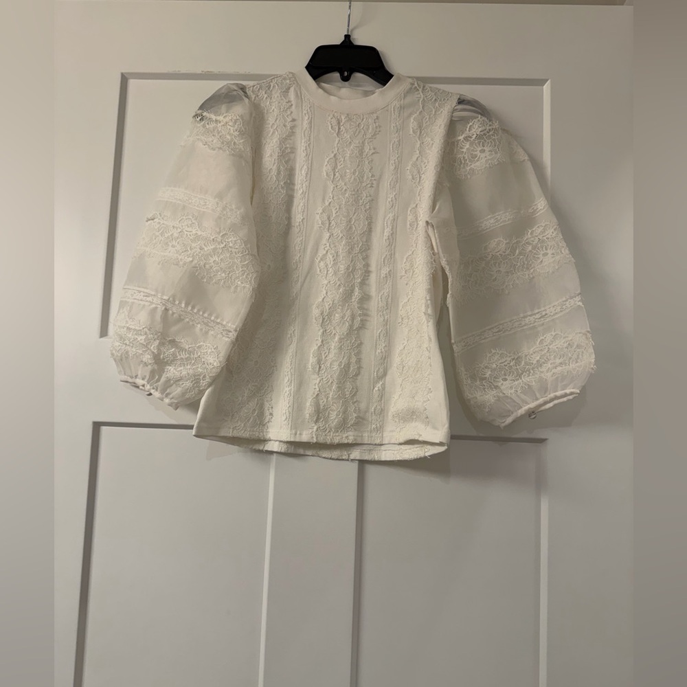 Cinq à Sept White Lace Detail Blouse - Picture 3 of 7
